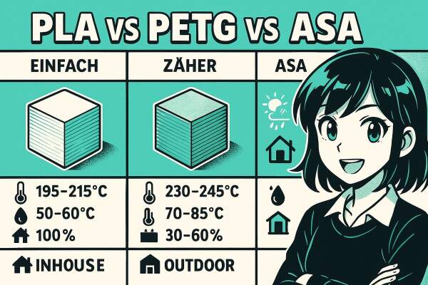 PLA vs. PETG vs. ASA – welches Filament für welche Anwendung?