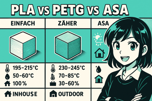 PLA vs. PETG vs. ASA – welches Filament für welche Anwendung? - PLA vs. PETG vs. ASA: Materialvergleich | Druckzeug