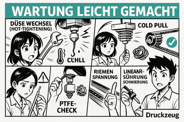 Wartung leicht gemacht: Düse, PTFE, Riemen &amp; Schmierung - 3D-Druck Wartung: Düse, PTFE, Riemen &amp; Schmierung
