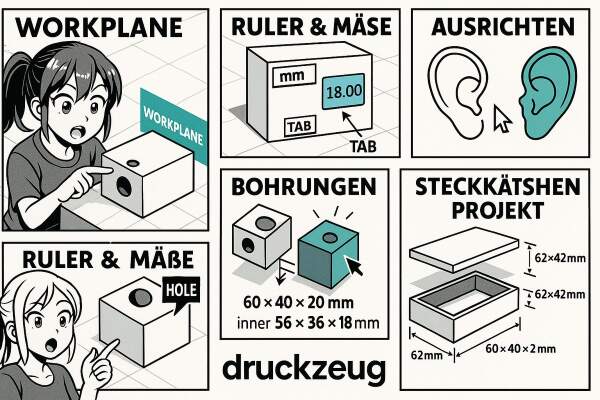 Tinkercad Teil 2: Präzise konstruieren mit Workplane, Ausrichten, Spiegeln &amp; Bohrungen