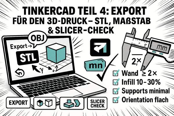 Tinkercad Teil 4: Export für den 3D-Druck – STL, Maßstab &amp; Slicer-Check