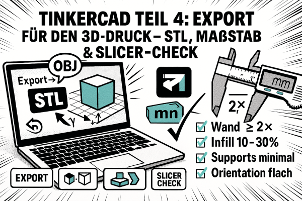 Tinkercad Teil 4: Export für den 3D-Druck – STL, Maßstab &amp; Slicer-Check - Tinkercad Export: STL, Maßstab &amp; Slicer-Check | Druckzeug