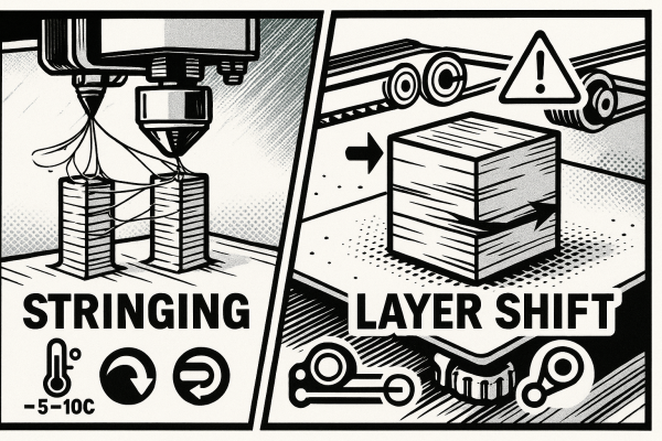 Fehlerbilder im 3D-Druck: Stringing &amp; Layer Shift – Ursachen &amp; schnelle Fixes - Stringing &amp; Layer Shift im 3D-Druck: Ursachen &amp; schnelle Fixes