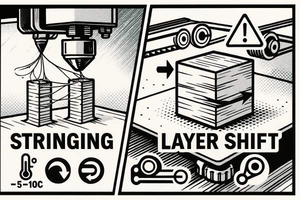 Fehlerbilder im 3D-Druck: Stringing &amp; Layer Shift – Ursachen &amp; schnelle Fixes