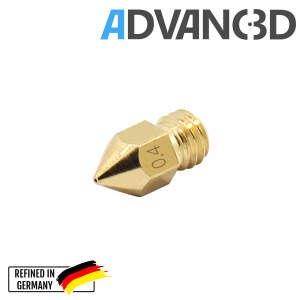 Advanc3D MK7 Nozzle aus Messing CuZn37 in 0.4mm für 1.75mm Filament vorne