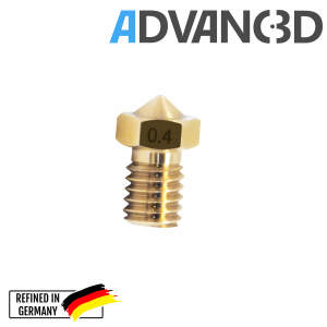 Advanc3D V6 Style munstycke av m&auml;ssing CuZn37 i 0.4mm f&ouml;r 1.75mm filament