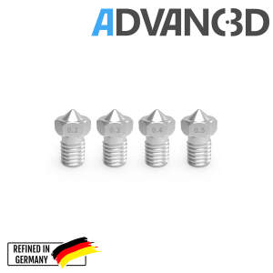 Advanc3D V6 Style Stainless Steel Nozzle X 8 CrNiS 18 9 in 0.4mm for 1.75mm Filament