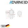 Advanc3D V6 Style Dyse i rustfrit stål X 8 CrNiS 18 9 i 0,4 mm til 1,75 mm filament