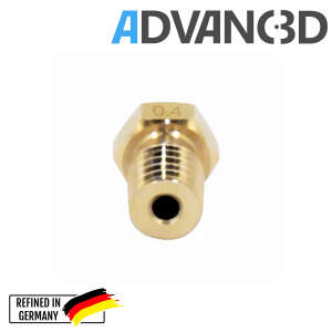 Advanc3D V6式喷嘴由黄铜CuZn37制成，有0.2、0.3、0.4、0.5毫米，适用于1.75毫米灯丝。