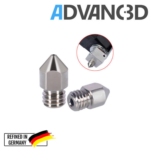 Advanc3D MK7 Nozzle aus gehärtetem Stahl C15 in 0.4mm für 1.75mm Filament vorne
