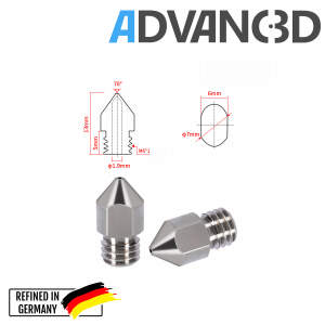 Advanc3D MK7 Nozzle aus gehärtetem Stahl C15 in 0.4mm für 1.75mm Filament detail