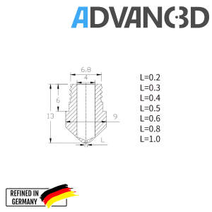 Advanc3D MK10 Nozzle aus Edelstahl X 8 CrNiS 18 9 in 0.4mm für 1.75mm Filament detail