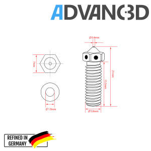 Advanc3D DaVolcano-suutin messingistä CuZn37 0.6mm 1.75mm filamenttia varten