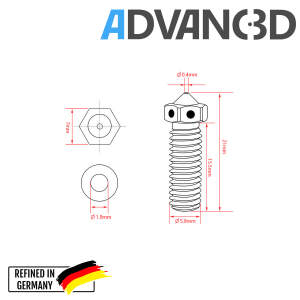 Advanc3D DaVolcano喷嘴由黄铜CuZn37制成，尺寸为0.6毫米，用于1.75毫米长丝