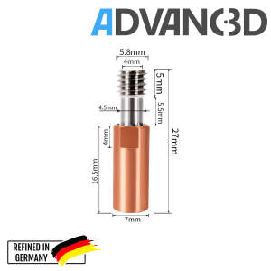 Advanc3D CR10 Titan Kupfer Halsschraube Throat M6*27.5mm/1.75mm All Metal detail