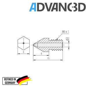 Advanc3D Nozzle voor Ideaformer IR3 voor 1,75mm filament 1,0mm