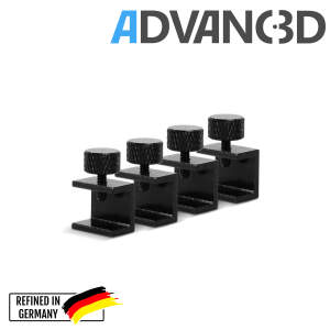 Advanced Heizbettclip Aluminium eloxiert mit R&auml;ndelschraube 4er Set vorne