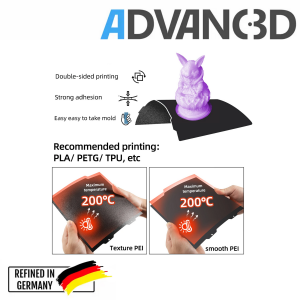 Advanc3D 带 PEY 和 PEI 层的柔性印版，用于 Bambu Lab X1 X1C P1P