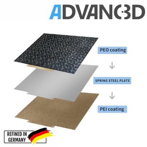 Advanc3D 带有 PEO 和 PEI 层的柔性打印板，适用于 235x235mm 三维打印机