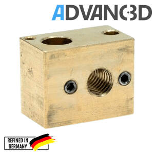 Advanc3D V6-varmeblok til 3 mm termoelementer i messing til V6-hotends