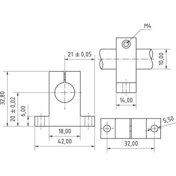 Wellenhalter für Wandmontage für Stahlwelle 10 mm ETSHF10 