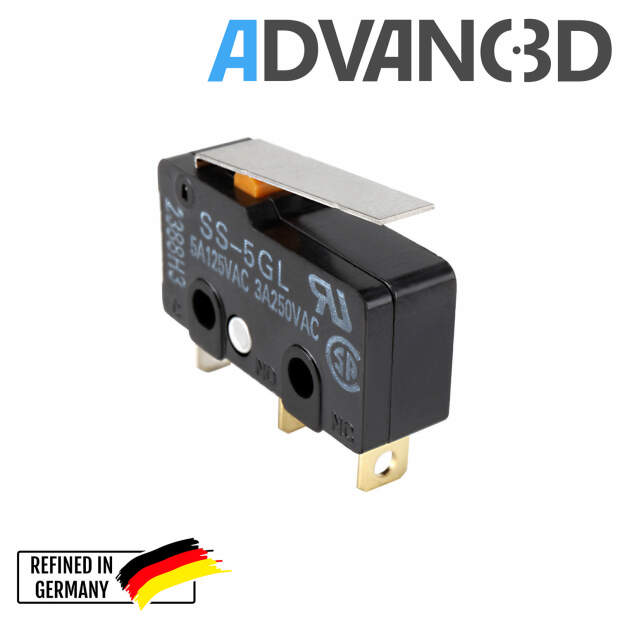 Advanc3D Microschalter 3 Pins 3A-5A 125V-250V SS-5GL 20x10x6mm flach vorne