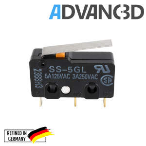 Advanc3D Micro switch 3 stift 3A-5A 125V-250V SS-5GL 20x10x6mm platt