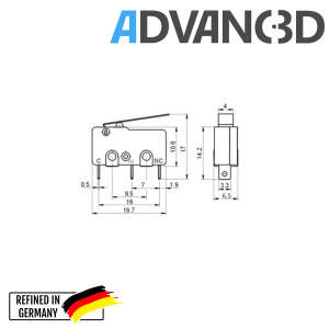 Advanc3D Micro schakelaar 3 pins 3A-5A 125V-250V SS-5GL 20x10x6mm plat